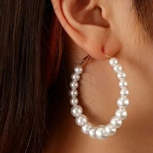 NEW Large Pearl Hoops Earrings